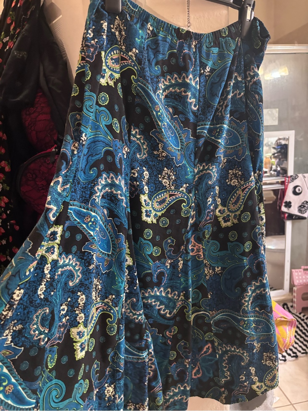 Notations Blue and Teal Paisley A-Line Skirt